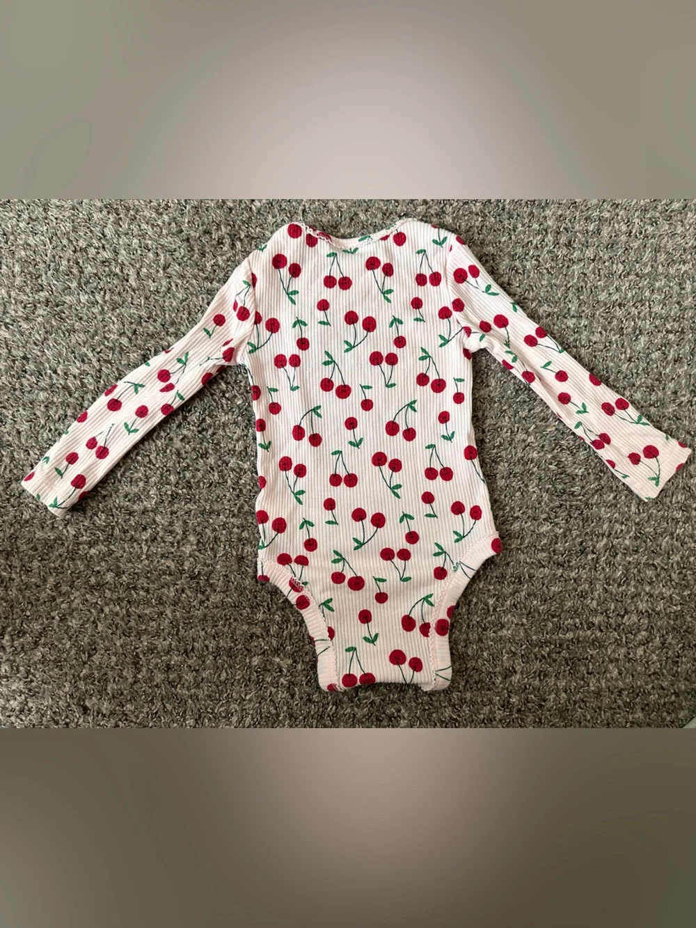 Old Navy Pink Long-Sleeve Cherry Print One-Piece Bodysuit